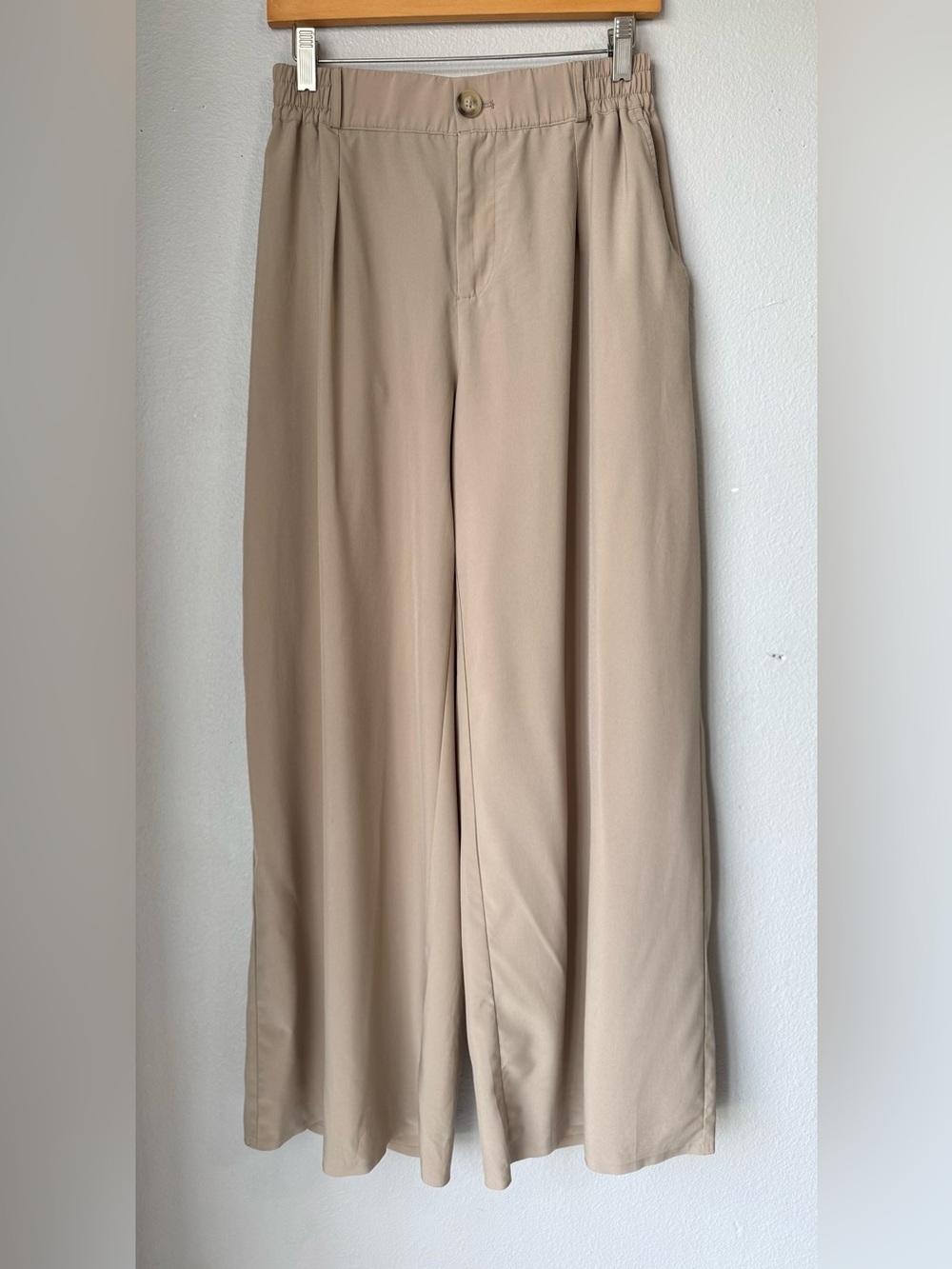 Zyia Active Wide Leg Tan Women's Work Flow Pants Athleisure Trousers Size Large